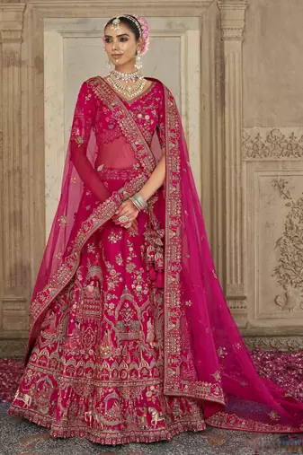 pink Premium Silk Bridal Lehenga with Hand Embroidery & Zarkan Work for wedding