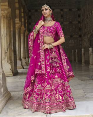 pink  Silk Bridal Lehenga with Hand Embroidery & Zarkan Work for wedding 3