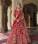 Red Premium Silk Bridal Lehenga with Hand Embroidery & Zarkan Work for wedding