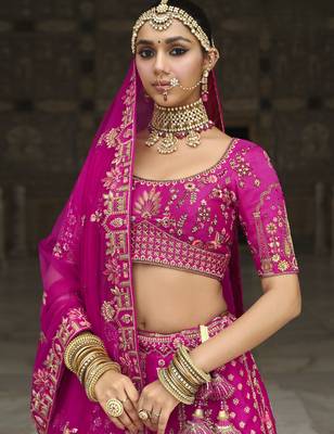 pink  Silk Bridal Lehenga with Hand Embroidery & Zarkan Work for wedding 4