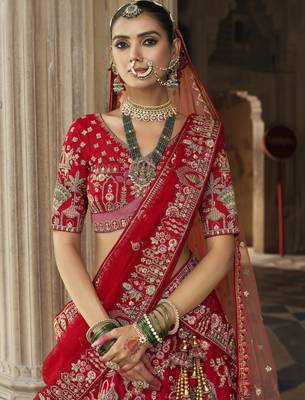 Red Premium Silk Bridal Lehenga with Hand Embroidery & Zarkan Work for wedding 2