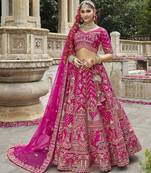 Pink Silk Bridal Lehenga with Hand Embroidery & Zarkan Work for wedding