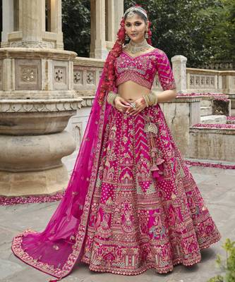 Pink Silk Bridal Lehenga with Hand Embroidery & Zarkan Work for wedding 2