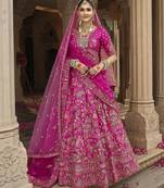 pink Premium Silk Bridal Lehenga with Hand Embroidery & Zarkan Work for wedding