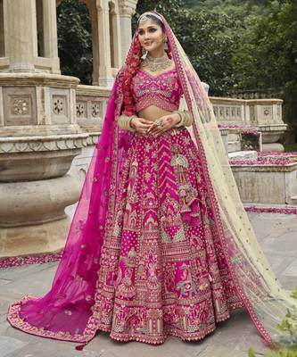 Pink Silk Bridal Lehenga with Hand Embroidery & Zarkan Work for wedding 3