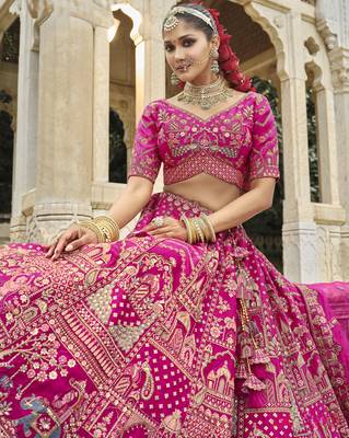 Pink Silk Bridal Lehenga with Hand Embroidery & Zarkan Work for wedding 4