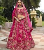 pink Premium Silk Bridal Lehenga with Hand Embroidery & Zarkan Work for wedding