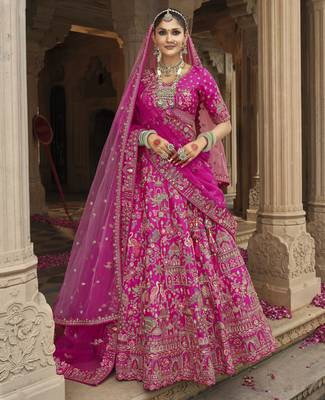 pink  Silk Bridal Lehenga with Hand Embroidery & Zarkan Work for wedding 3