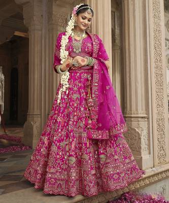 pink  Silk Bridal Lehenga with Hand Embroidery & Zarkan Work for wedding 4