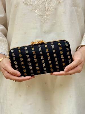 Black silk embroidered clutch 1