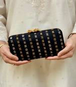 Black silk embroidered clutch