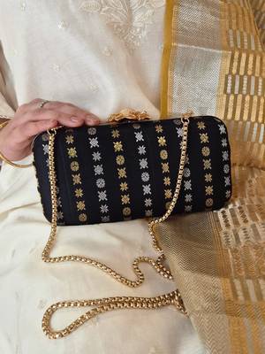 Black silk embroidered clutch 2