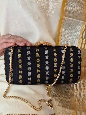Black silk embroidered clutch 3