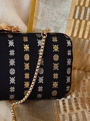Black silk embroidered clutch 5