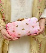 Pink silk embroidered clutch