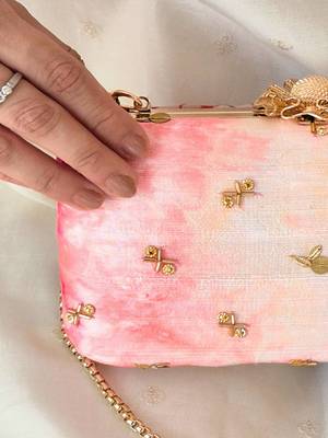Pink silk embroidered clutch 4