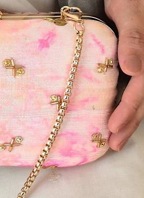 Pink silk embroidered clutch 5
