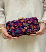 Blue wool floral embroidered clutch