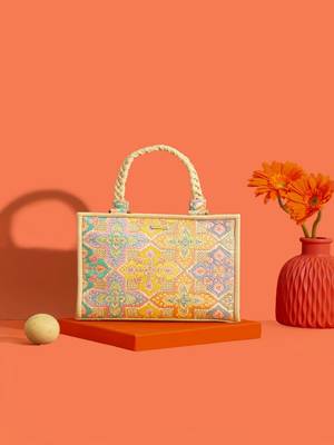 Multicolor silk floral embroidered tote bag 1