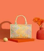 Multicolor silk floral embroidered tote bag