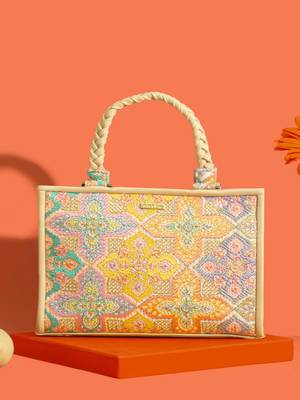 Multicolor silk floral embroidered tote bag 2