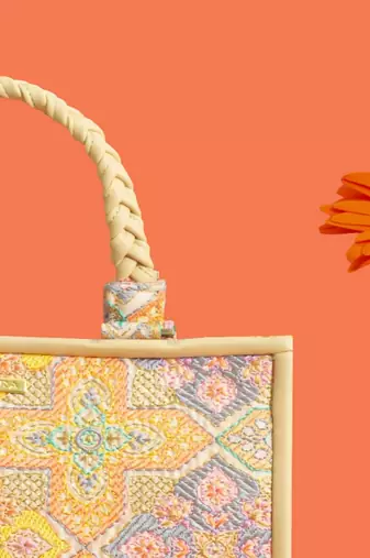 Multicolor silk floral embroidered tote bag