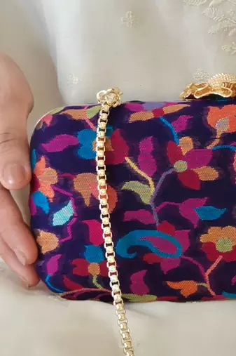 Blue wool floral embroidered clutch