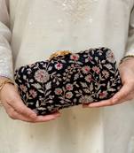 Black silk floral embroidered clutch
