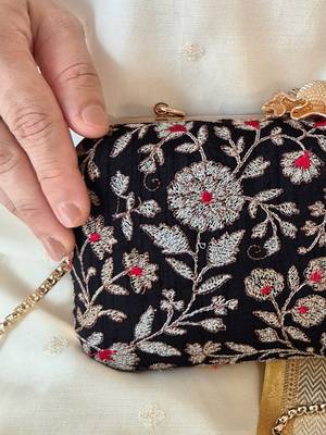 Black silk floral embroidered clutch 4