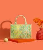 Mint silk embroidered tote bag