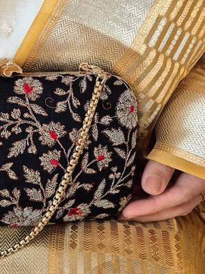 Black silk floral embroidered clutch 5