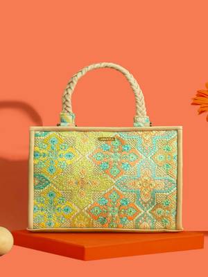 Mint silk embroidered tote bag 2