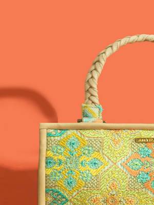Mint silk embroidered tote bag 3