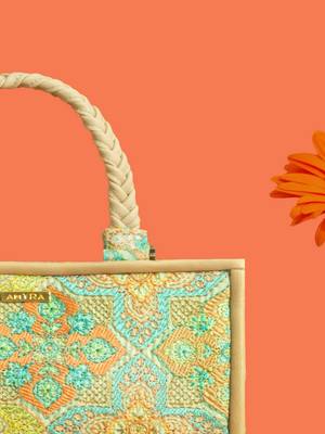 Mint silk embroidered tote bag 4