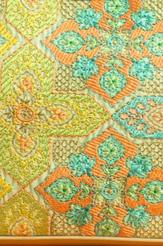 Mint silk embroidered tote bag