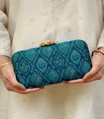 Blue wool floral embroidered clutch