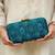 Blue wool floral embroidered clutch