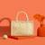 Beige silk floral embroidered tote bag