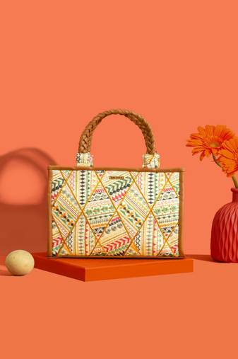 Multicolor silk embroidered tote bag