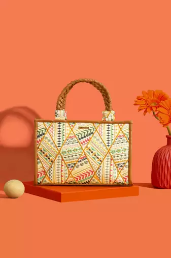 Multicolor silk embroidered tote bag