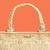 Beige silk floral embroidered tote bag