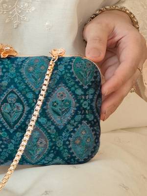 Blue wool floral embroidered clutch 4