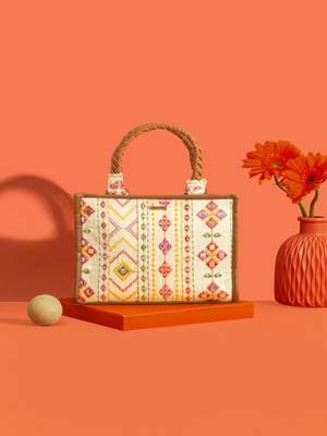 Multicolor silk embroidered tote bag 1