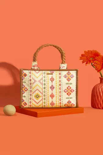 Multicolor silk embroidered tote bag