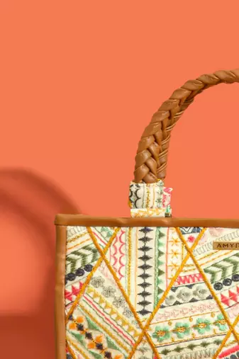 Multicolor silk embroidered tote bag