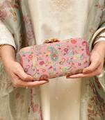 Pink wool floral embroidered clutch