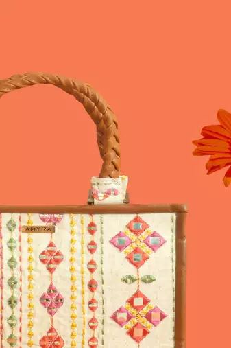 Multicolor silk embroidered tote bag
