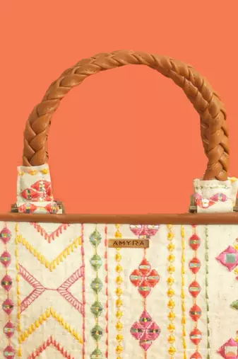 Multicolor silk embroidered tote bag