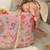 Pink wool floral embroidered clutch