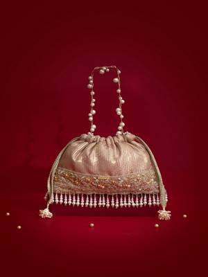 Pink silk floral embroidered potli bag 1